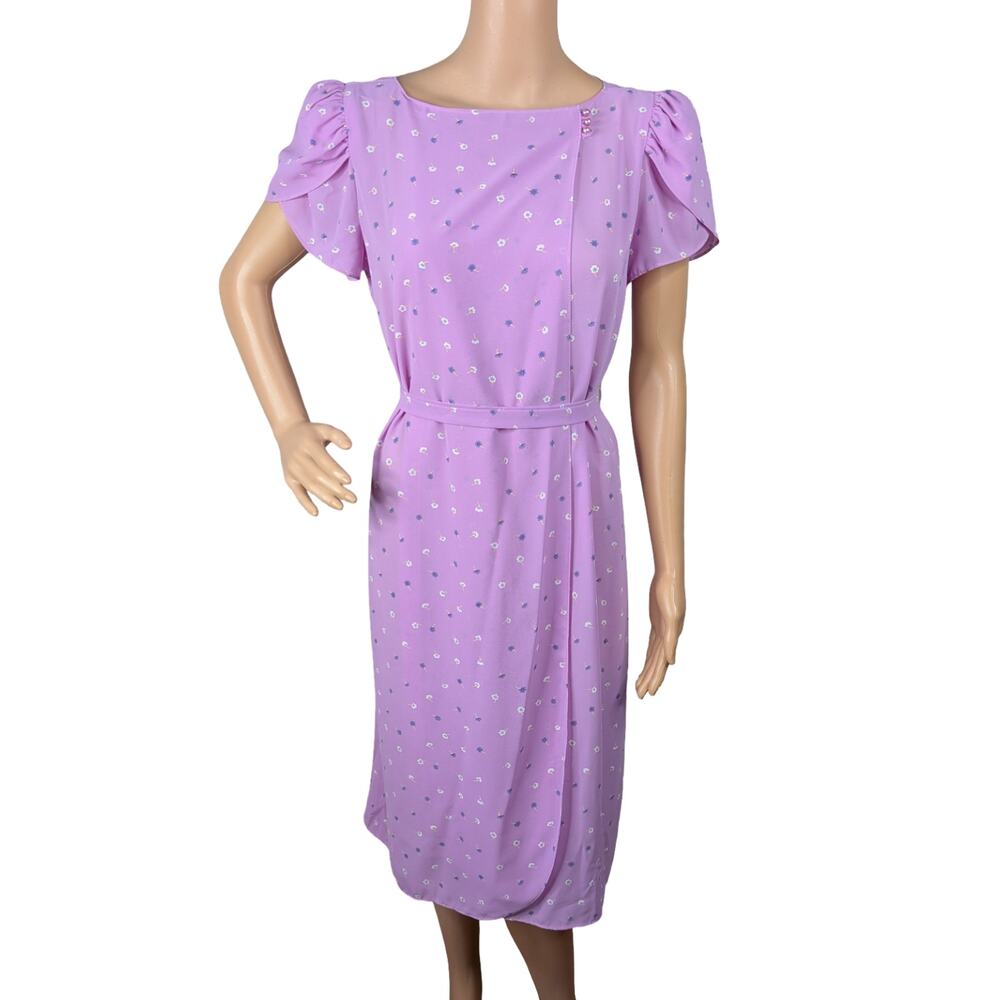 Vintage 70s Jody California Lavender Floral Tulip Sleeve Prairie Dress S/M